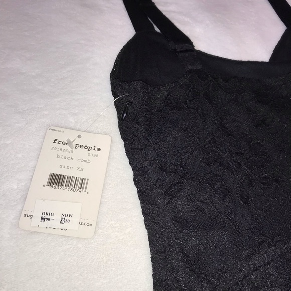 NEW Free People Black Lace Dress with Flocked Navy Blue Velvet Size XS - Picture 12 of 15